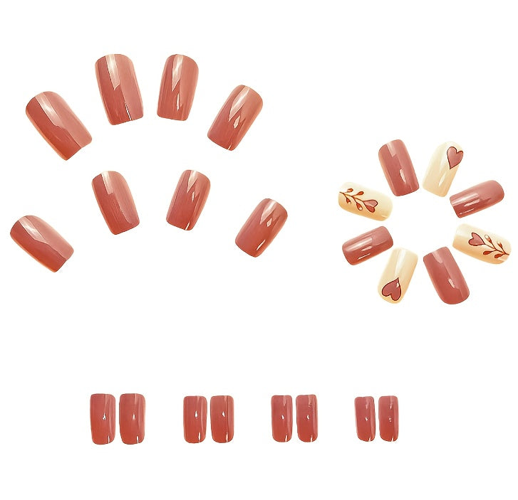 Upgrade Your Look 24pcs European Valentine's Day Style Heart & Flower Short False Nails with Removable Gel and Nail File