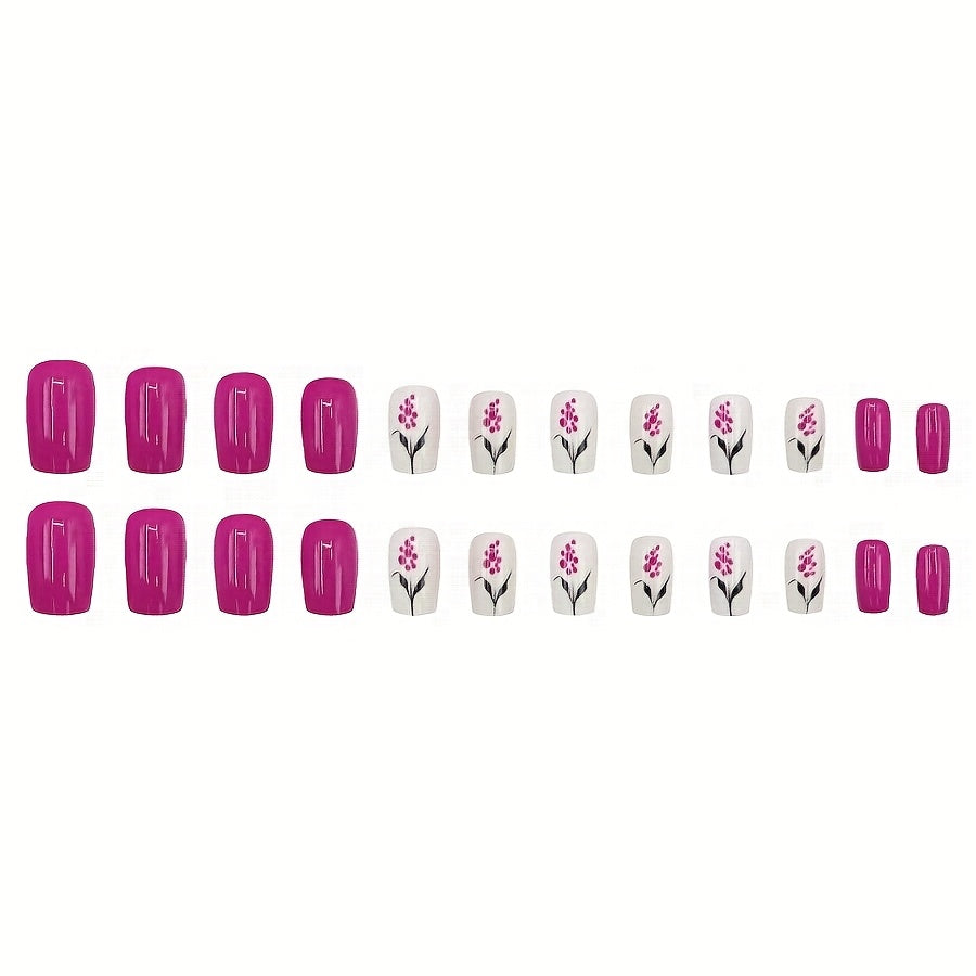 Upgrade Your Style 24pcs of Wearable Nail Stickers Design Flowers High-end Purple Temperament Whitening Versatile Pure Desire Personalized False Nails Extension Removable Nails with Jelly Glue 1 Nail File