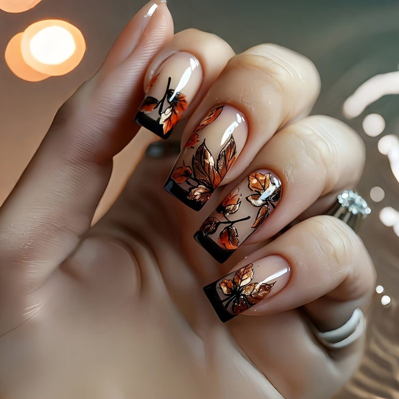 24pcs Short Square Matte Press-On Nails with Cute Panda & Floral Design – White Base, Black & Pink Accents, Golden Glitter, Perfect for Parties, Gifts, and Everyday Elegance