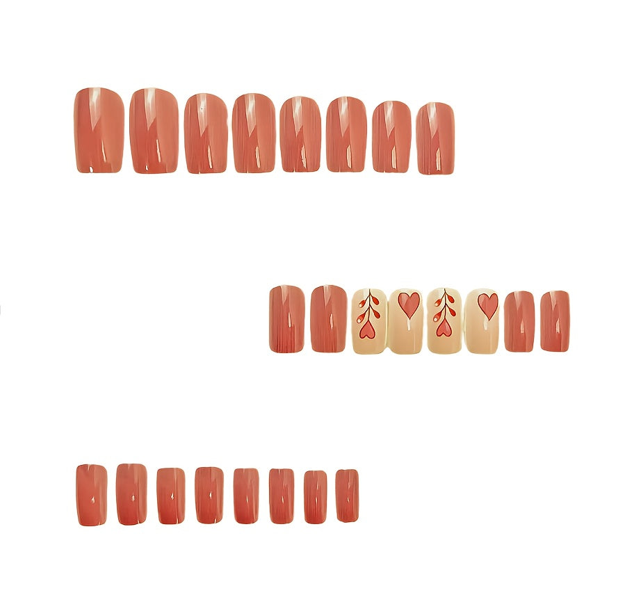 Upgrade Your Look 24pcs European Valentine's Day Style Heart & Flower Short False Nails with Removable Gel and Nail File