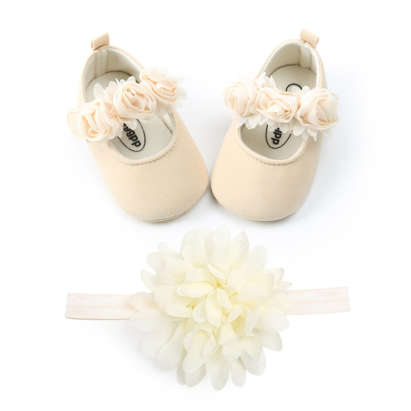 Baby Girls Mary Jane Flat Shoes With Floral Decor & Headband, Princess Wedding Crib Shoes For Infant Newborn First Walkers Prewalkers