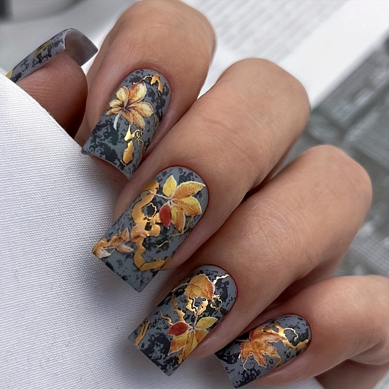 24pcs Short Square Matte Press-On Nails with Cute Panda & Floral Design – White Base, Black & Pink Accents, Golden Glitter, Perfect for Parties, Gifts, and Everyday Elegance