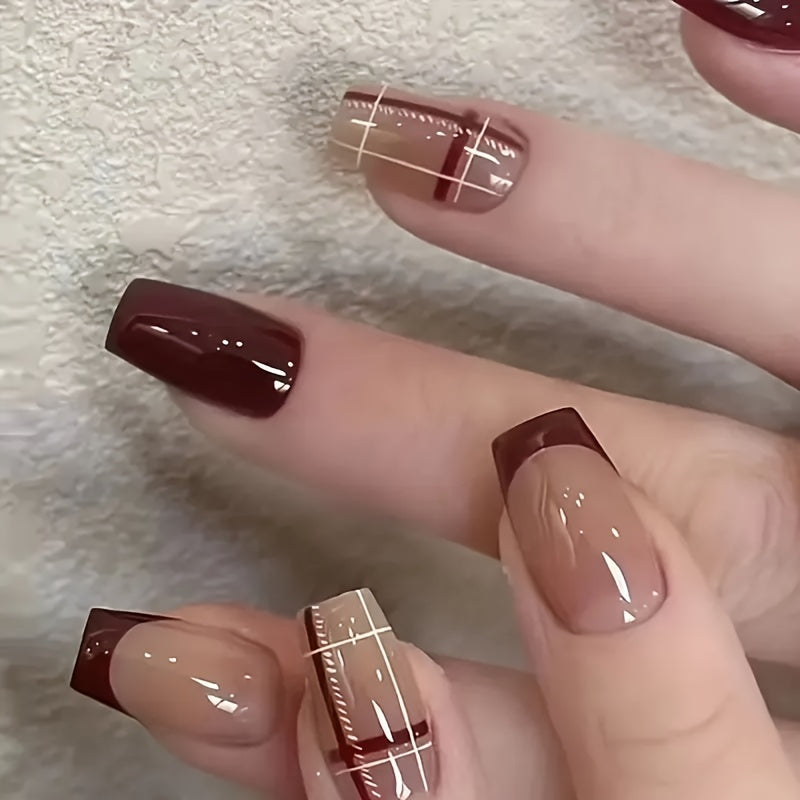 Upgrade Your Style with These 24pcs Short Square-Shaped Nails Featuring a Fresh Red Checkered Design. These Red False Nails Are Extendable And Removable, Complete with Jelly Glue And a Nail File.
