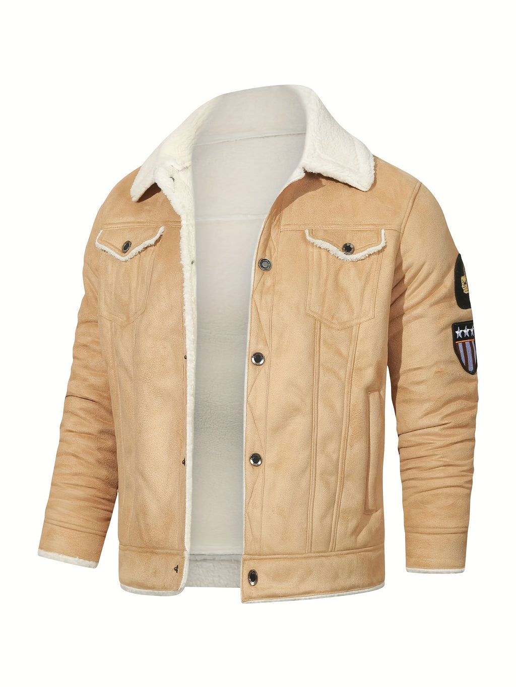 [Casual Polyester Jacket] Polyester Men's Casual Jacket - Long Sleeve, Solid Color, Single Breasted Placket, Non-Stretch Fabric, Regular Length, with Pockets - Daily & Casual Wear, Chilly Weather Apparel | Subtle Embellished