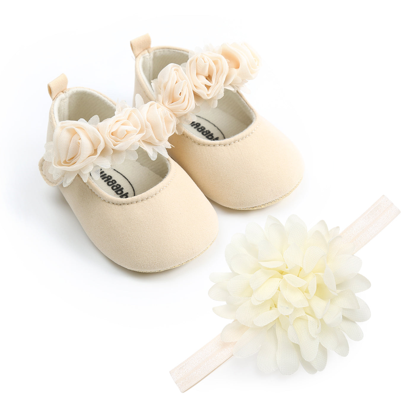 Baby Girls Mary Jane Flat Shoes With Floral Decor & Headband, Princess Wedding Crib Shoes For Infant Newborn First Walkers Prewalkers