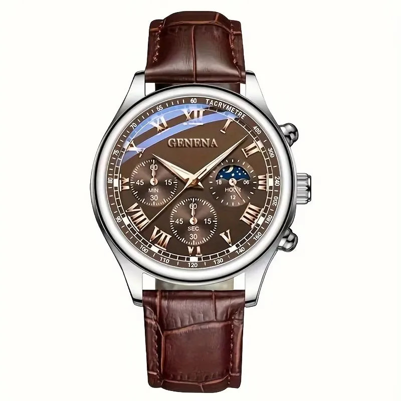 GENEVA-reloj de cuarzo con correa de lujo para hombre, accesorio de pulsera resistente al agua con diseño Redondo, complemento masculino deportivo de marca de lujo perfecto para negocios y estudiantes