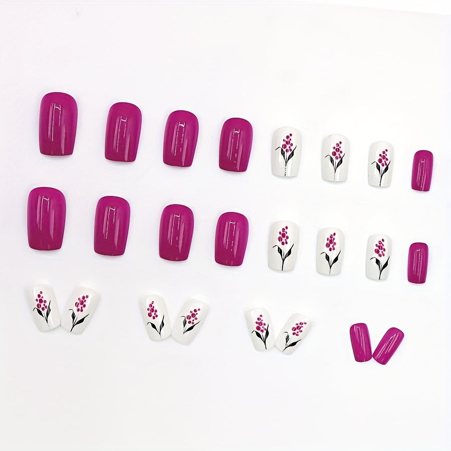 Upgrade Your Style 24pcs of Wearable Nail Stickers Design Flowers High-end Purple Temperament Whitening Versatile Pure Desire Personalized False Nails Extension Removable Nails with Jelly Glue 1 Nail File
