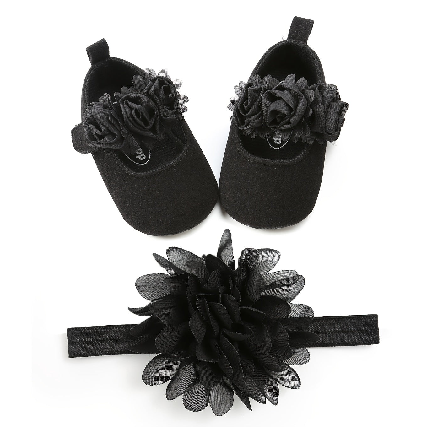 Baby Girls Mary Jane Flat Shoes With Floral Decor & Headband, Princess Wedding Crib Shoes For Infant Newborn First Walkers Prewalkers