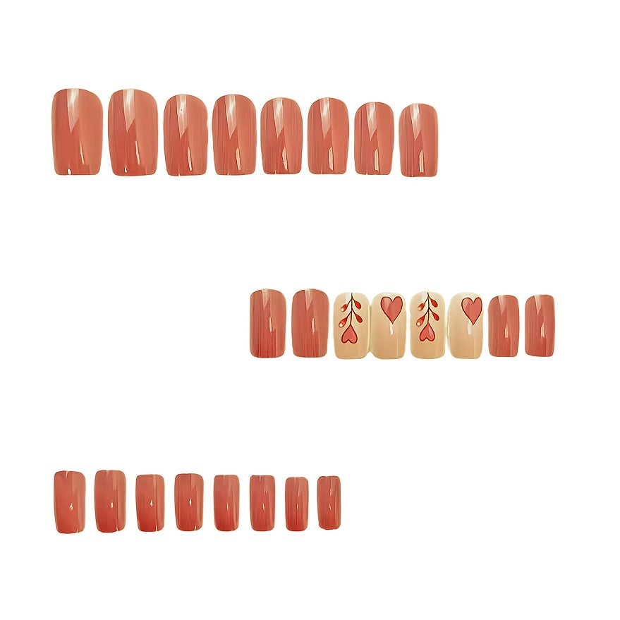 Upgrade Your Look 24pcs European Valentine's Day Style Heart & Flower Short False Nails with Removable Gel and Nail File